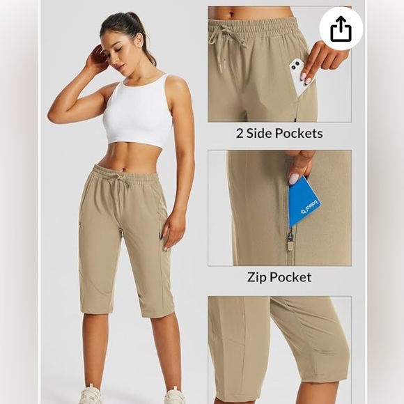 Baleaf Pants - Balesf Women's Tan Capri Pants with Zip Pockets. Waist 17-22”, Size XL, NWT**
